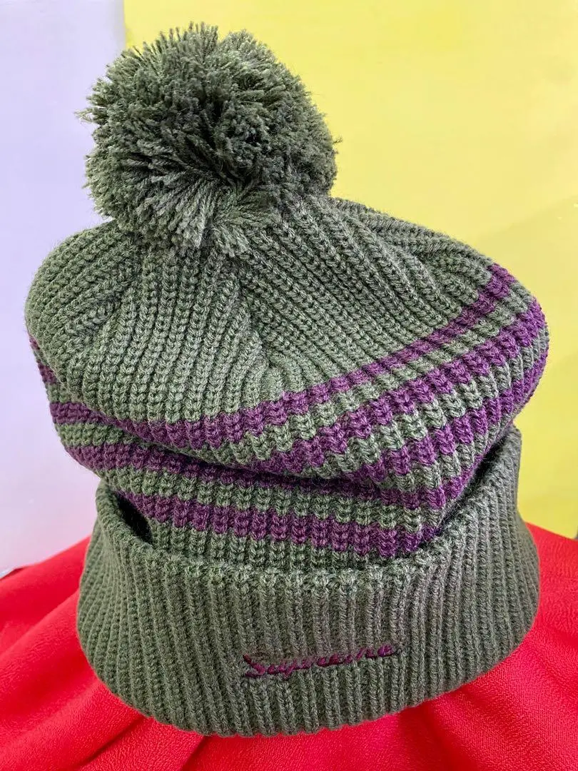 Supreme Wide Rib 冷帽 Striped Loose Gauge Beanie Hat Olive Maroon Box Logo Camp Cap Snapback Men’S Accessories Hats Ball Cap 深綠色紫橫間  （Piu640e2709) 1