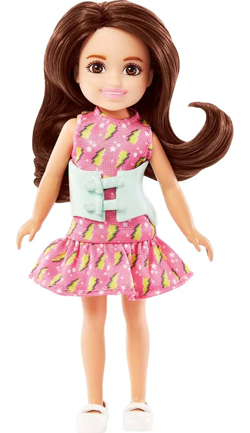 Barbie Chelsea 6 Inch Doll Brunette With Brace Wearing Pink Lightning Bolt Dress For Kids Ages 3 Years Old & Up 1