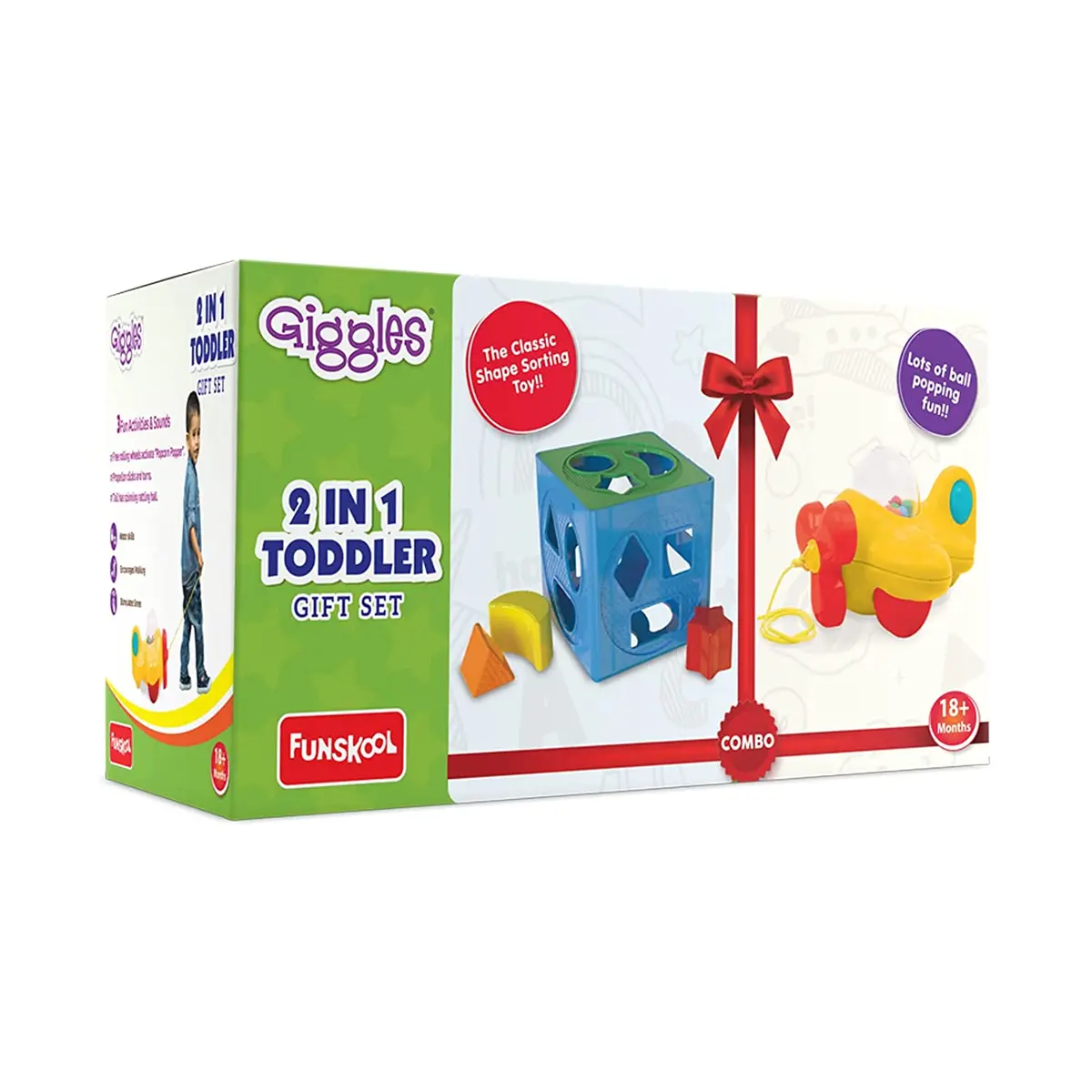 Funskool Giggles- 2 In 1 Shape Sorting Cube And Aeroplane Pull Along Toy Giftset For Toddlers 1