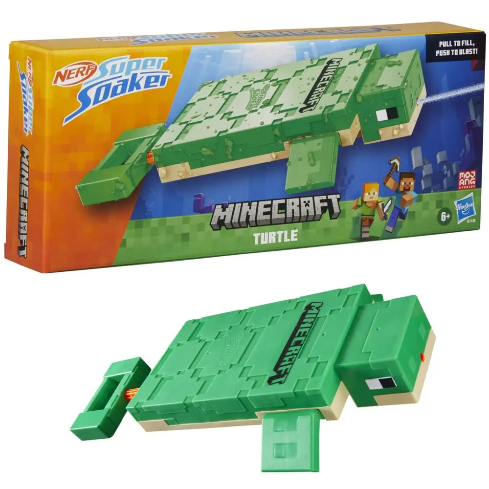 Nerf Super Soaker Minecraft Turtle Water Blaster, Pull Back Plunger Handle, Easy To Use, Outdoor Water Toys, Minecraft Toys, Gifts For Kids - Pichkari, Branded Toy Pichkari For Holi Festival, Kids 6+ 1