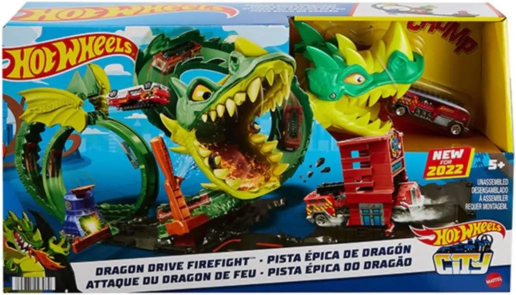 Hot Wheels Track Set With 1:64 Scale Toy Firetruck, City Fire Station With Dragon Nemesis And Track Play, Dragon Drive Firefight 1