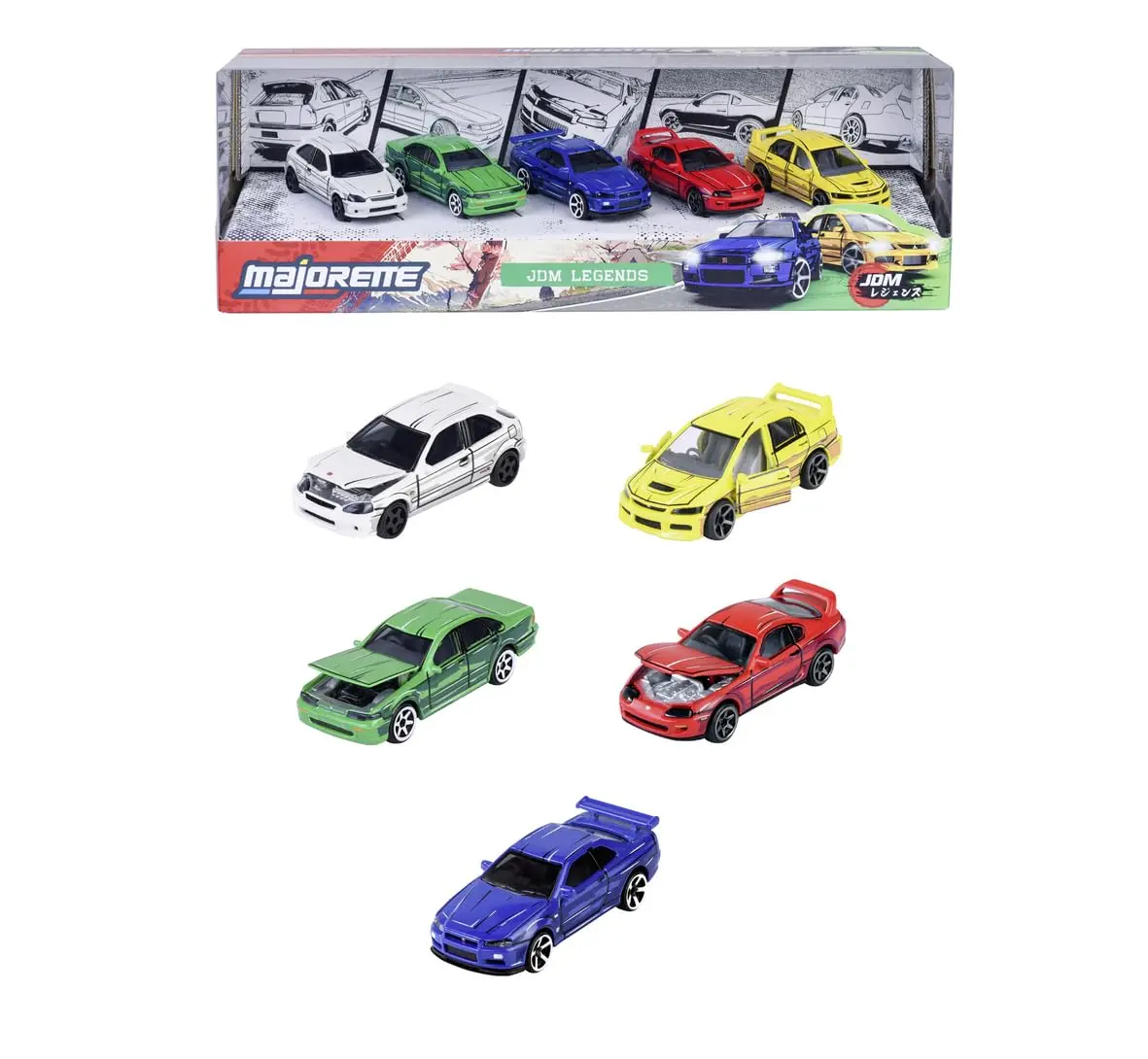 Majorette Jdm Legends Anime 5 Pack Set - Metal Toy Car With Freewheel, Suspension & Opening Parts For Kids & Collectors 1