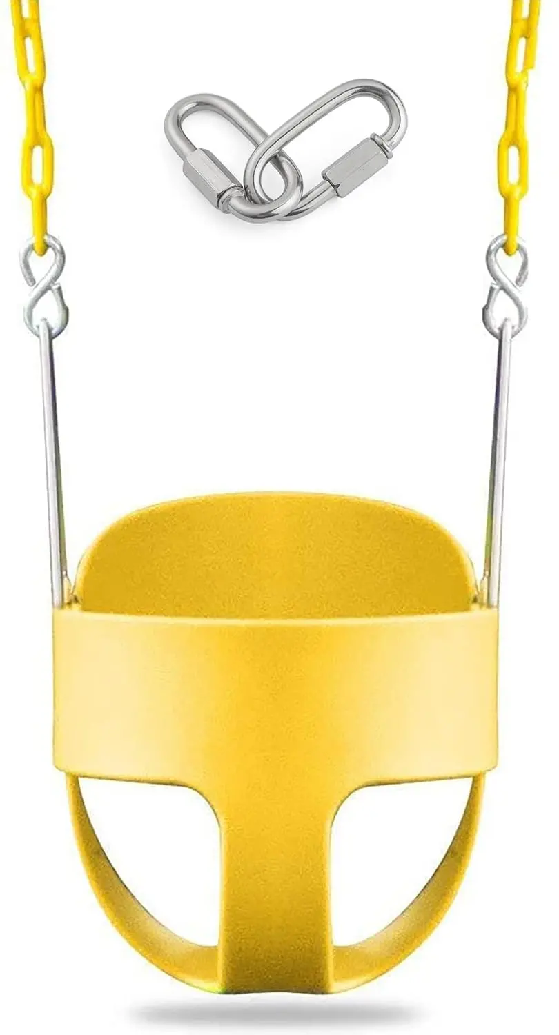 Reznor Eva Plastic High Back Full Bucket Toddler Baby Swing Seat With 60 Inch Plastic Coated Chain Set, Yellow 1