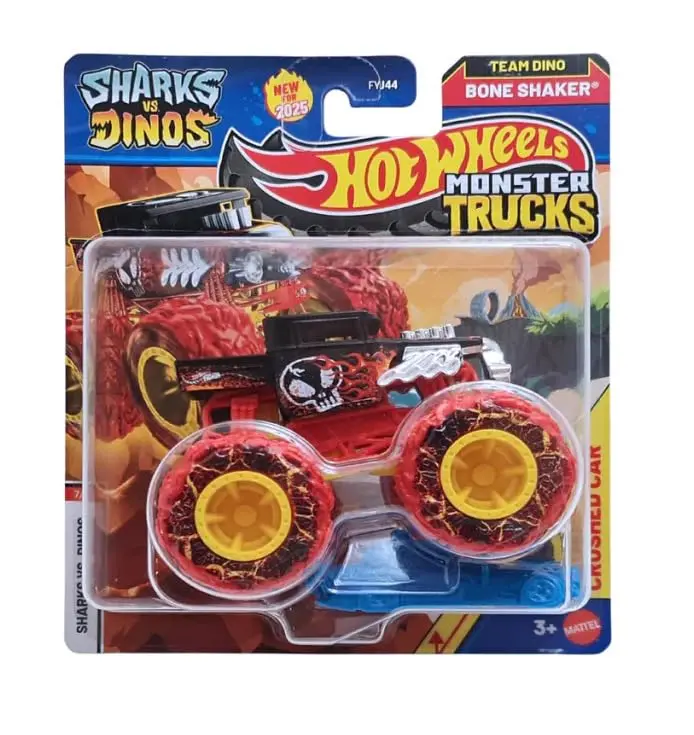 Hot Wheels 1:64 Scale Team Dino Bone Shaker Monster Trucks 2025 Diecast Truck With Crushable Car For Ages 3+ (Jcd91) 1
