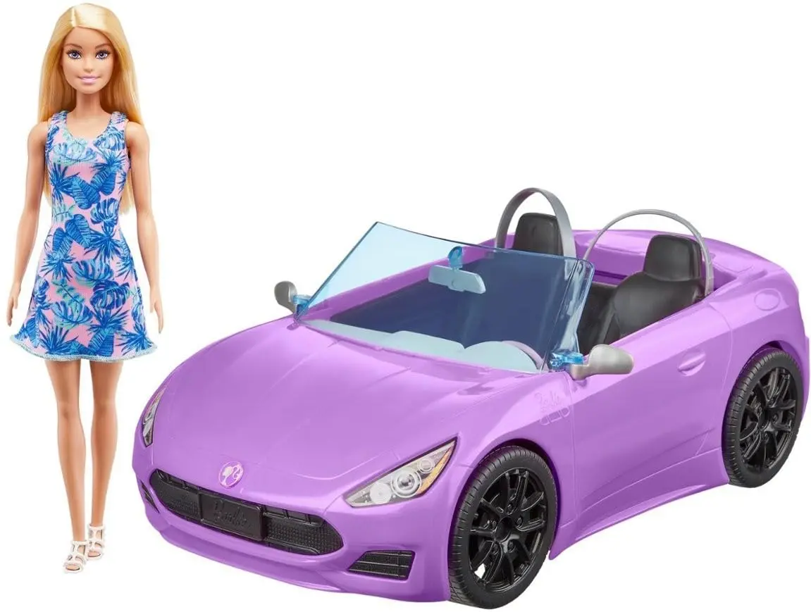 Barbie 11.5 Inch Blonde And 2-Seater Purple Convertible Car With Rolling Wheels Car For Ages 3+ 1