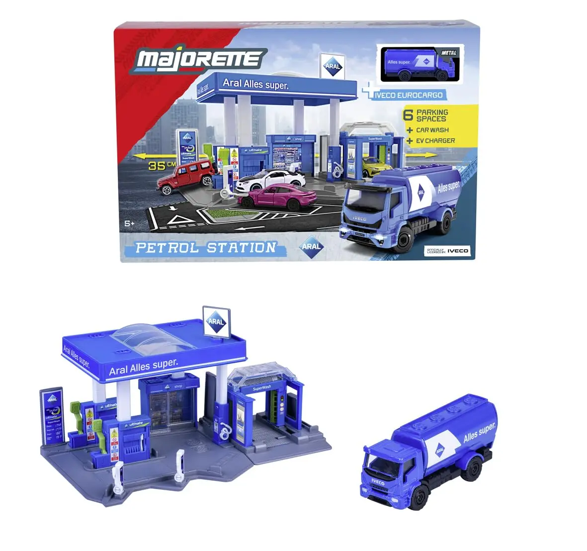 Majorette Petrol Station Aral Imaginative Role-Play Set Includes 1 Fuel Tanker, Features Fuel Pump & Ev Charger, Car Wash And Shop Suitable For 1:64 Scale Vehicles For Kids Ages 5 Years & Up 1