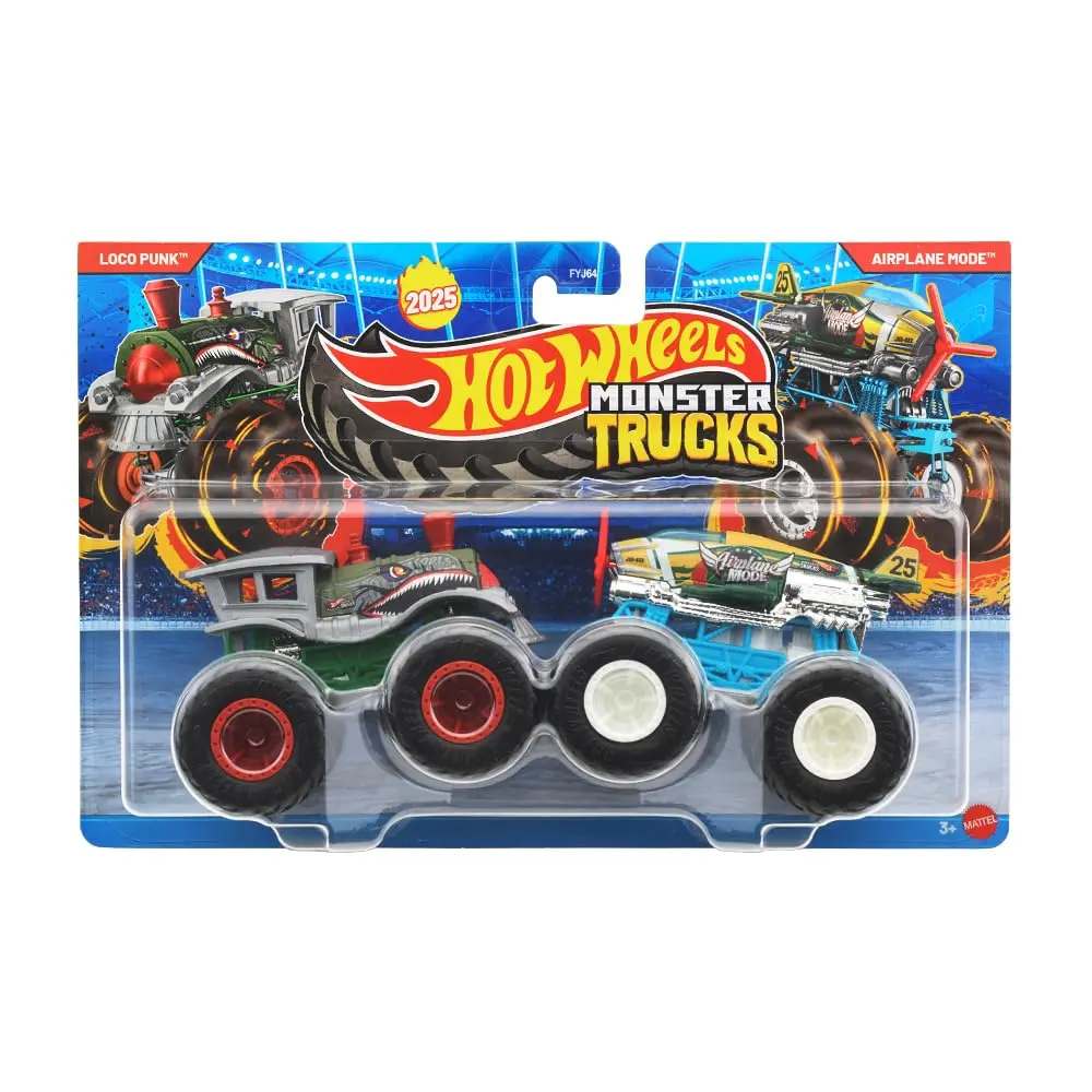 Hot Wheels Monster Trucks 1:64 Scale Demolition Doubles 2 Pack Collection, Loco Punk Vs Airplane Mode 1
