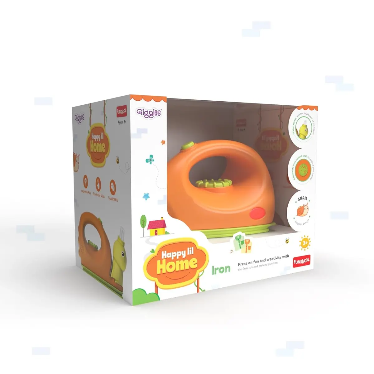 Funskool Giggles Playset Happy Lil Home-Iron, Snail Inspired Pretend Role-Play Toy With Electronic Lights & Sounds, For Kids 3 Year Old & Above. 1