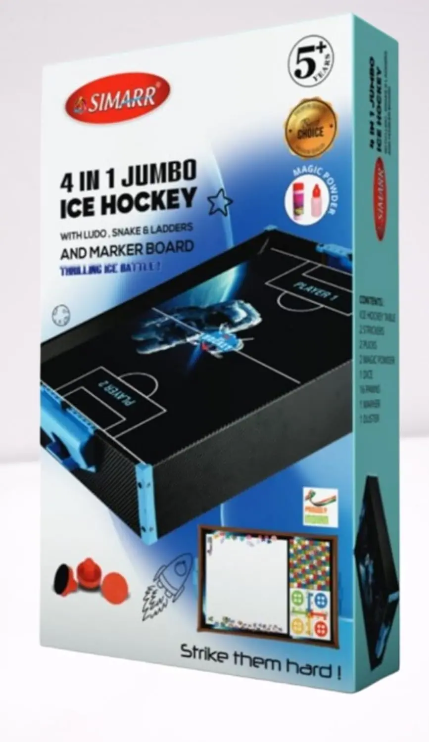 Simarr 4-In-1 Jumbo Ice-Hockey Game With Ludo Snakes & Ladder And Whiteboard For Kids Ages 5 Years And Up 1