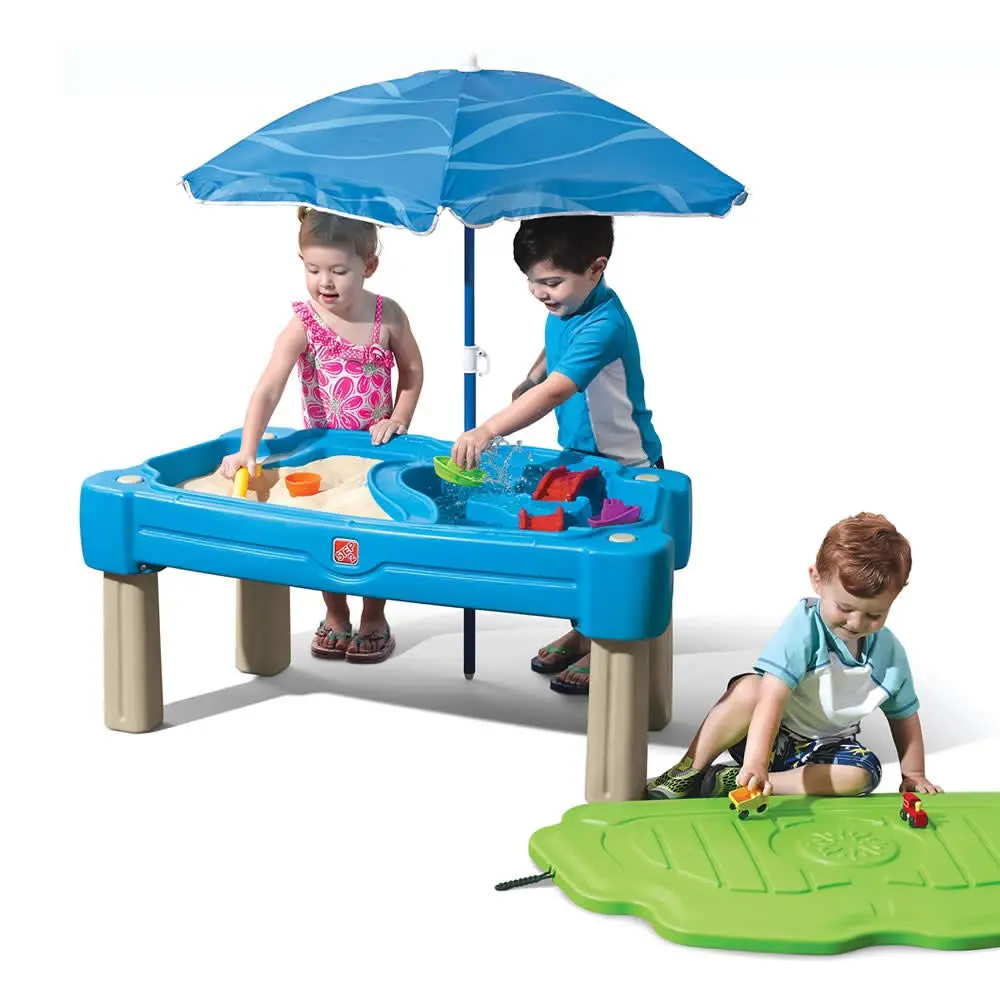 Step2 Cascading Cove Sand & Water Table With Umbrella | Kids Sand & Water Play Table With Umbrella | 6-Pc Accessory Set Included, Blue 1