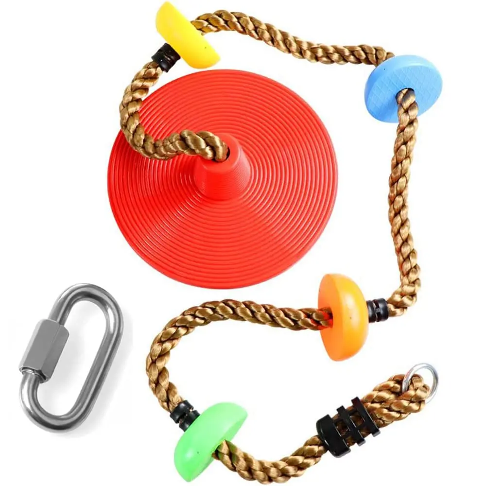 Reznor Plastic Platforms Disc Tree Swing Seat Climbing Knot Rope With Carabiner Hook For Kids, Multicolour 1