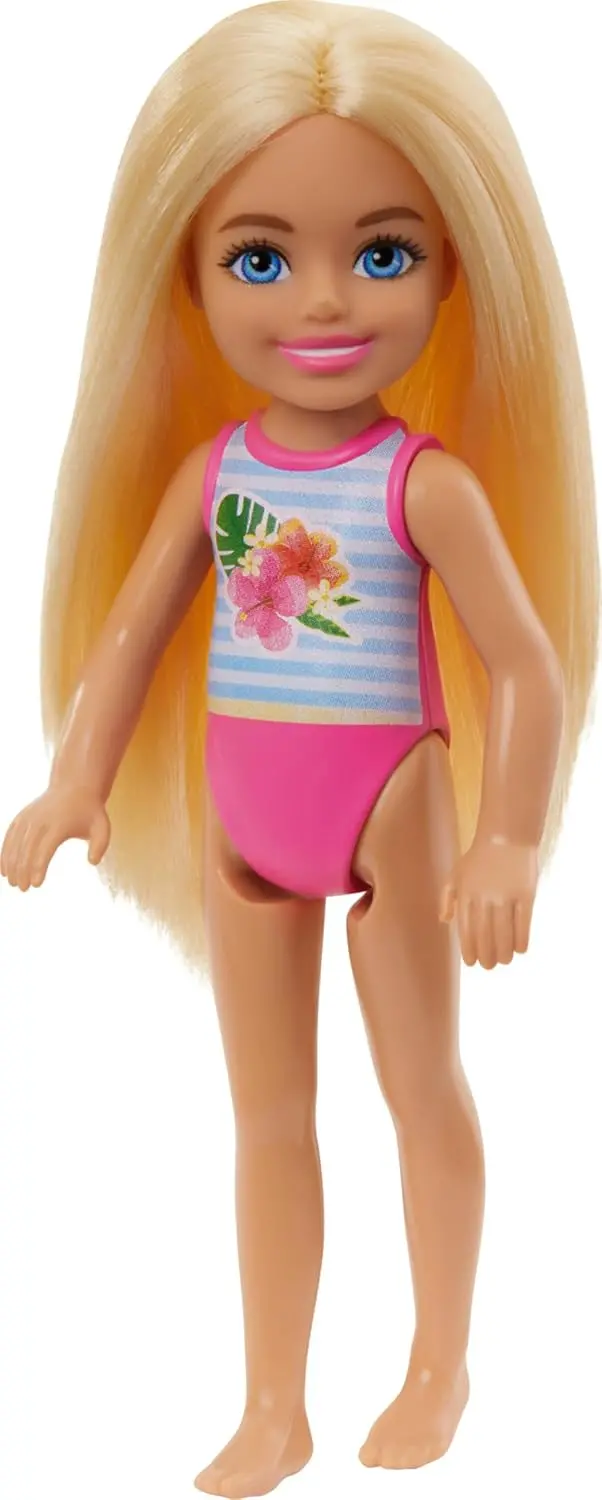 Barbie Chelsea Small Doll With Beach Swimsuit, Stripes & Floral Print, Blonde Hair & Blue Eyes For Kids Ages 3+ 1