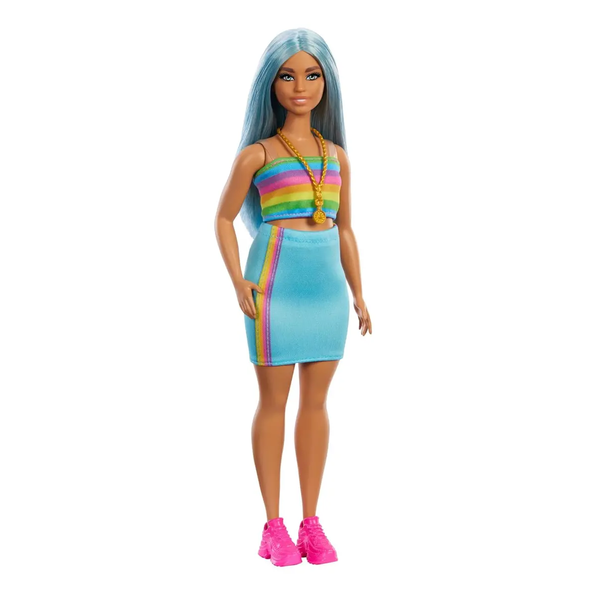 Barbie Fashionistas 65Th Anniversary Doll #219 With Long Blue Hair Wears Rainbow Top & Teal Skirt For Ages 3 Years & Up 1