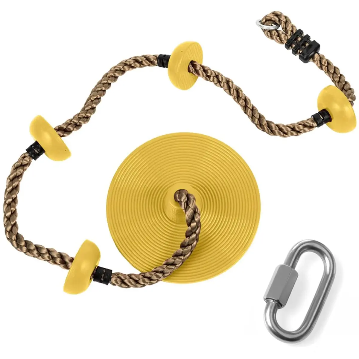 Reznor Plastic Platforms Disc Tree Swing Seat Climbing Knot Rope With Carabiner Hook For Kids, Yellow 1