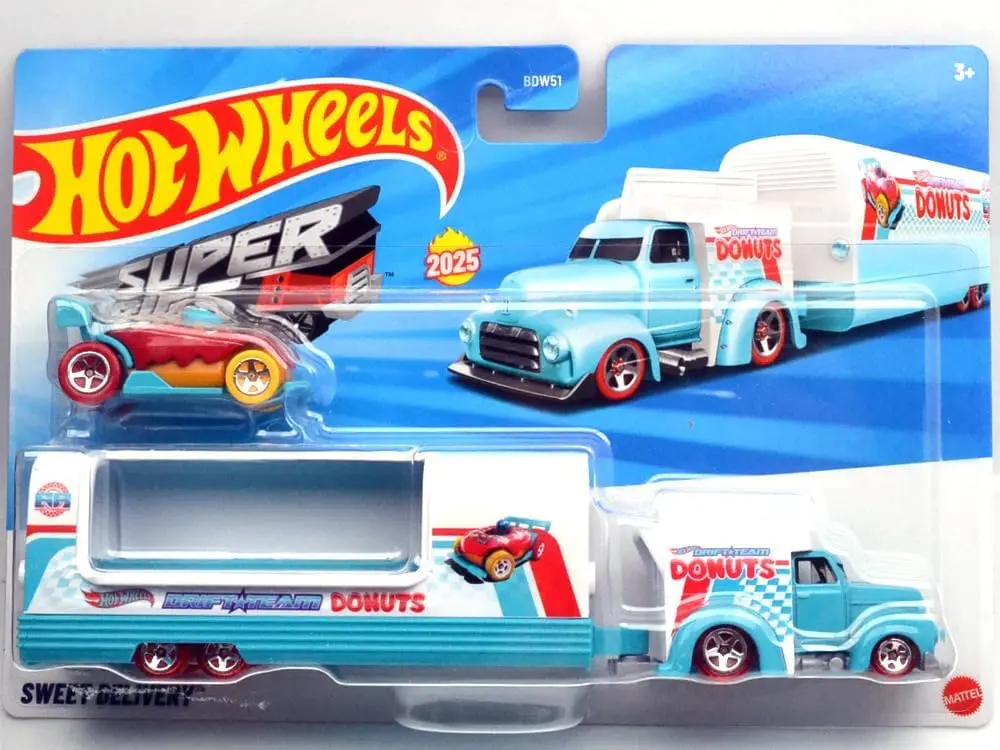 Hot Wheels Super Rigs Sweet Delivery(Blue) With 1 Hot Wheels 1:64 Scale Car For Ages 3 Years Old&Up (Jcm48) 1