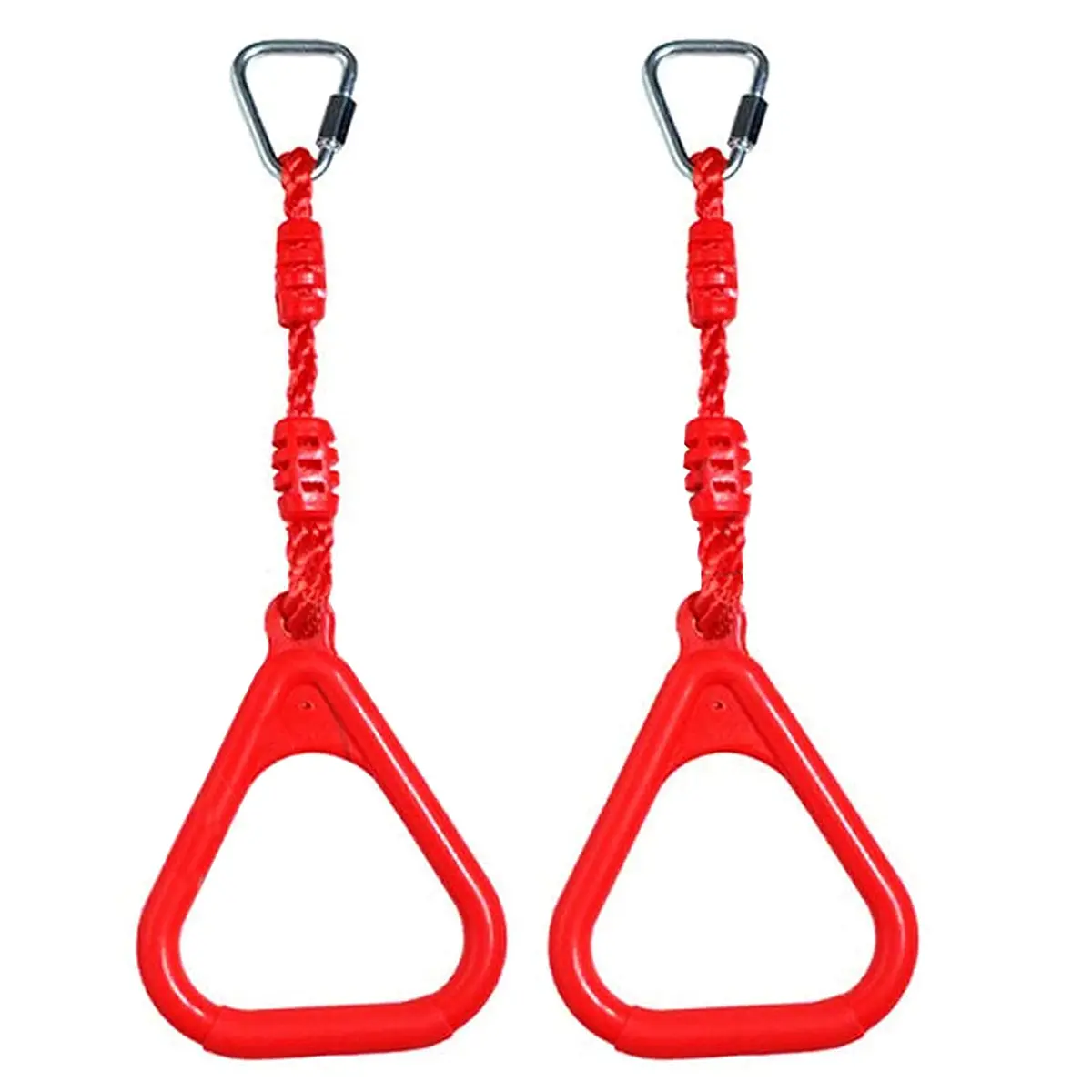 Reznor Triangle Rings Swing Set With Locking Delta Quick Links For Indoor Jungle Gym Play Set, Red 1