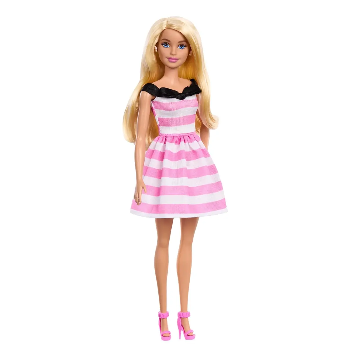 Barbie 65Th Anniversary Commemorative Doll With Blonde Hair, Pink And White Striped Dress With Matching Heels 1