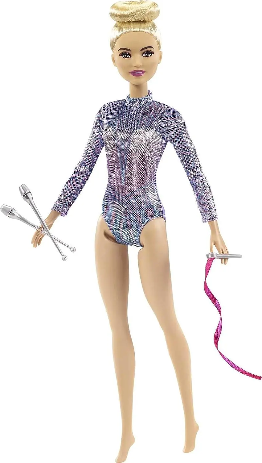 Barbie Rhythmic Gymnast 12 Inch Fashion Doll With Blonde Hair & Brown Eyes, Shimmery Leotard, Baton & Ribbon Accessories 1