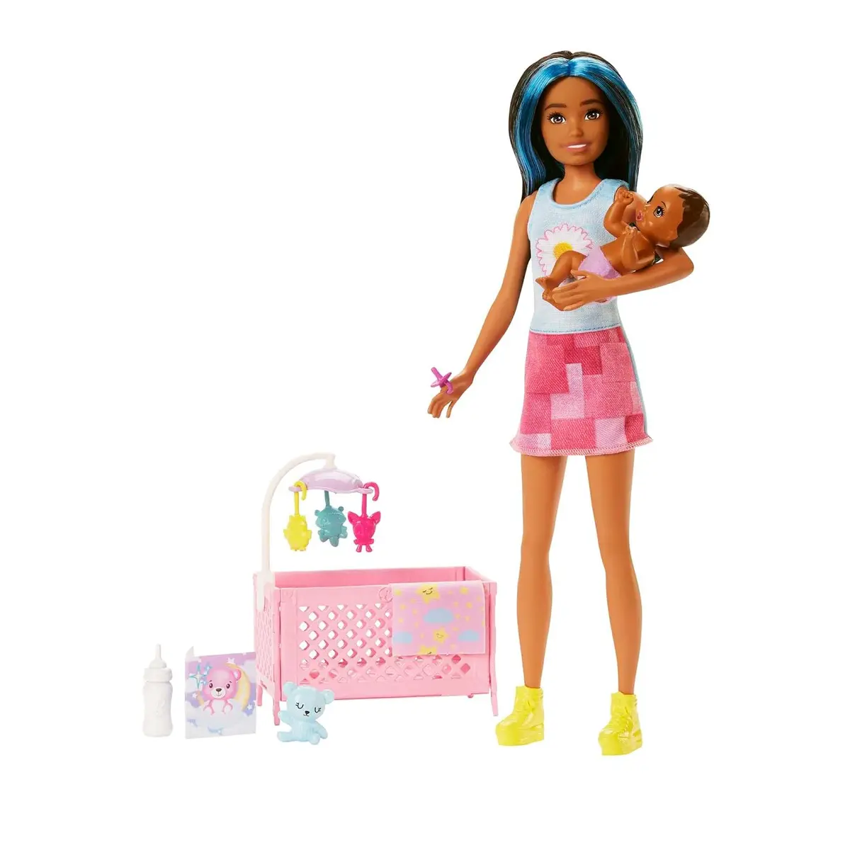 Barbie Skipper Babysitters Crib Playset With Latina Friend Doll, Baby Doll With Sleepy Eyes, Furniture And Themed Accessories For Kids Ages 3 Years & Up 1