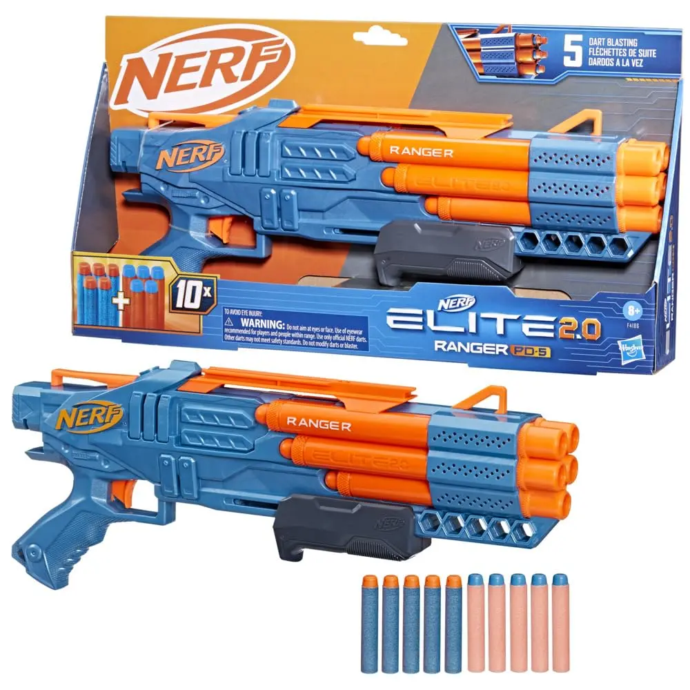 Nerf Elite 2.0 Ranger Pd-5 Blaster, 10 Nerf Elite Darts, 5 Barrel Blasting, Pump Action, Foam Dart Blaster For Kids Outdoor Games 1