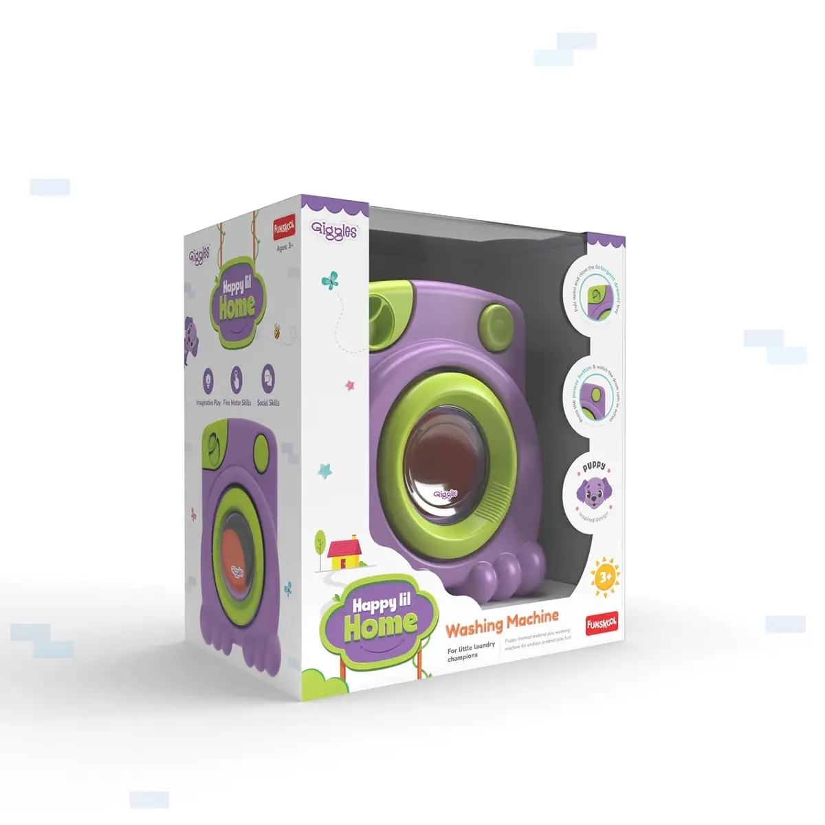 Funskool Giggles Playset Happy Lil Home-Washing Machine, Puppy Inspired Pretend Role-Play Toy With Electronic Rotating Drum, For Kids 3 Year Old & Above 1