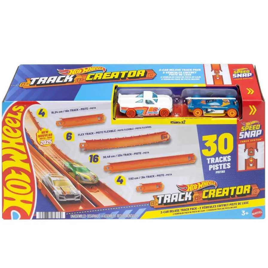Hot Wheels Track Creator Deluxe Track Pack With 2 Toy Cars, 25 Feet Of Different Speed Snap Tracks 1