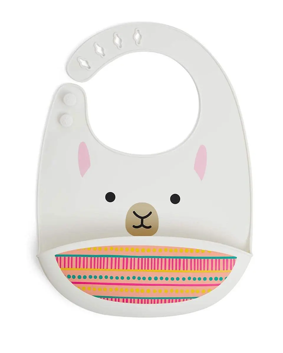 Skip Hop Zoo Fold & Go Silicone Bib Llama - Feeding Accessory For Ages 1-3 Years 1