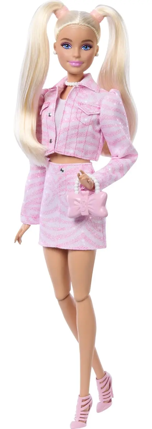 Barbie Deluxe Style Fashion Blonde Doll #9 In Matching Pink Denim Jacket & Skirt Set For Kids Ages 3 Years+ 1