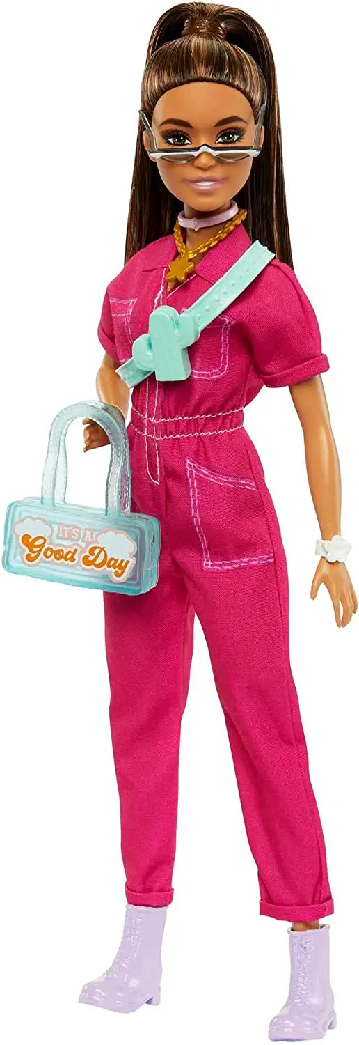 Barbie Brown Hair Doll In Trendy Pink Jumpsuit With Storytelling Accessories And Pet Puppy For Ages 3+ 1