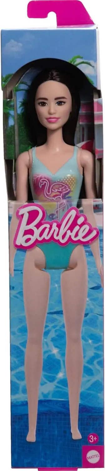 Barbie Beach Doll With Black Hair Wearing Tropical Blue Swimsuit For Kids Ages 3+ 1