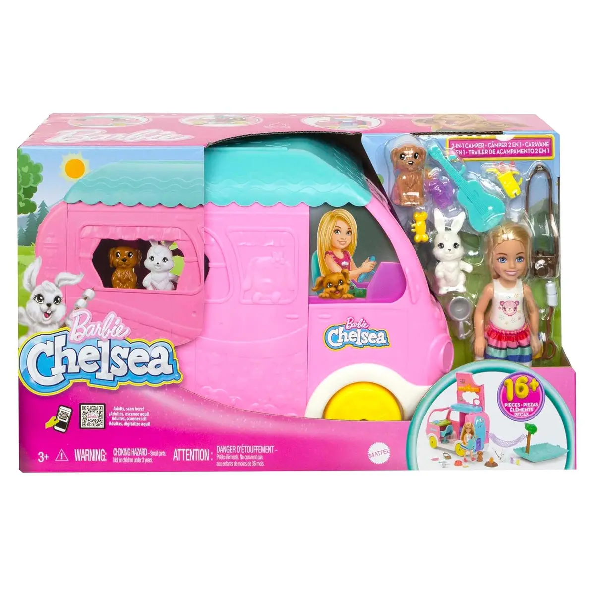 Barbie Chelsea Camper 2-In-1 Playset With Small Doll, 2 Pets & 15 Accessories, Vehicle Transforms Into Camp Site For Kids Ages 3+ 1