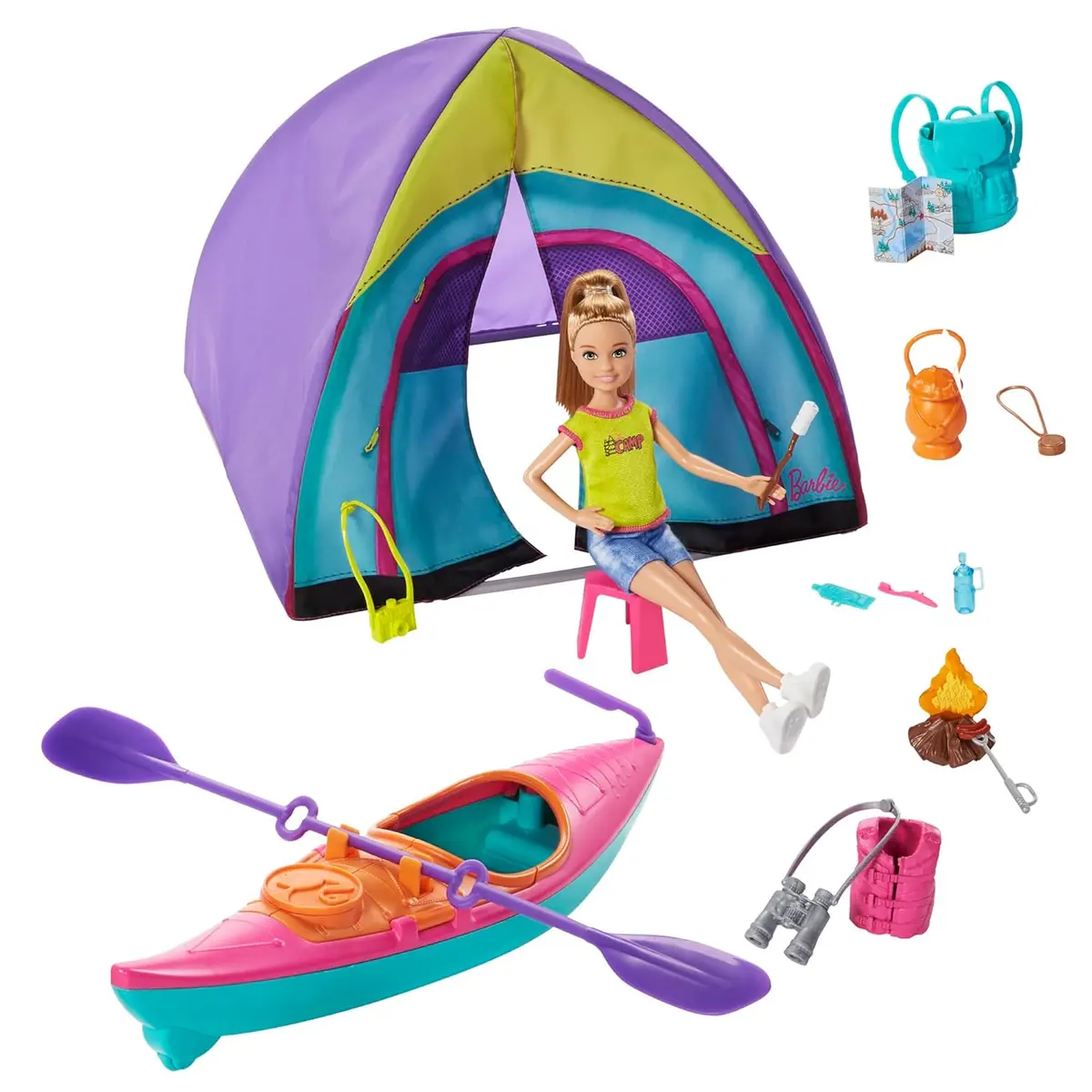 Barbie Team Stacie Doll & Accessories Set With Toy Tent, Kayak & 15+ Pieces Accessories For Kids Ages 3 Years & Above 1
