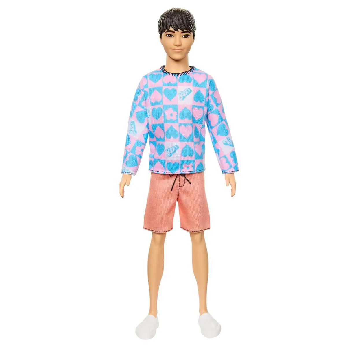 Barbie Fashionistas Ken Doll #219 With Slender Body Wearing A Removable Long-Sleeve Pink & Blue Patterned Shirt & Pink Shorts 1