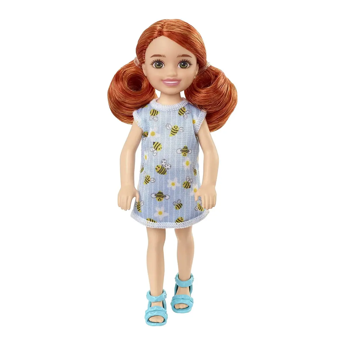 Barbie Chelsea 6 Inch Doll Red Hair Wearing Bumblebee & Flower-Print Dress And Blue Sandals For Kids Ages 3 Years Old & Up 1