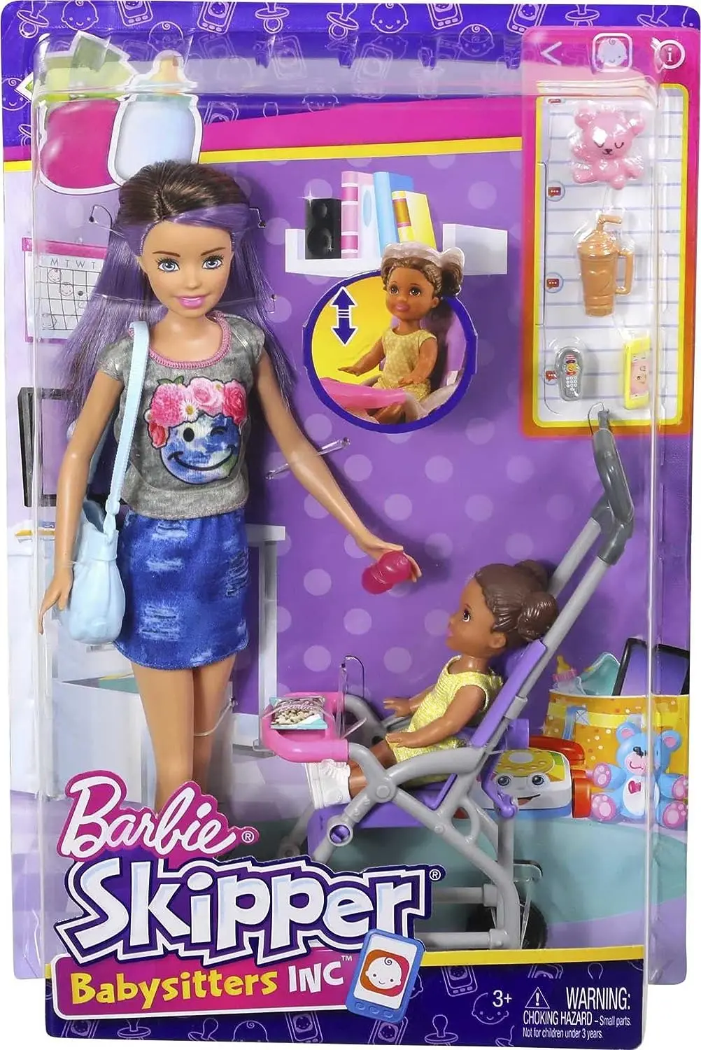 Barbie Skipper Babysitters Playset With Skipper Babysitter Brunette Doll, Stroller, Baby Doll & 5 Accessories For Kids Ages 3 Year & Up 2