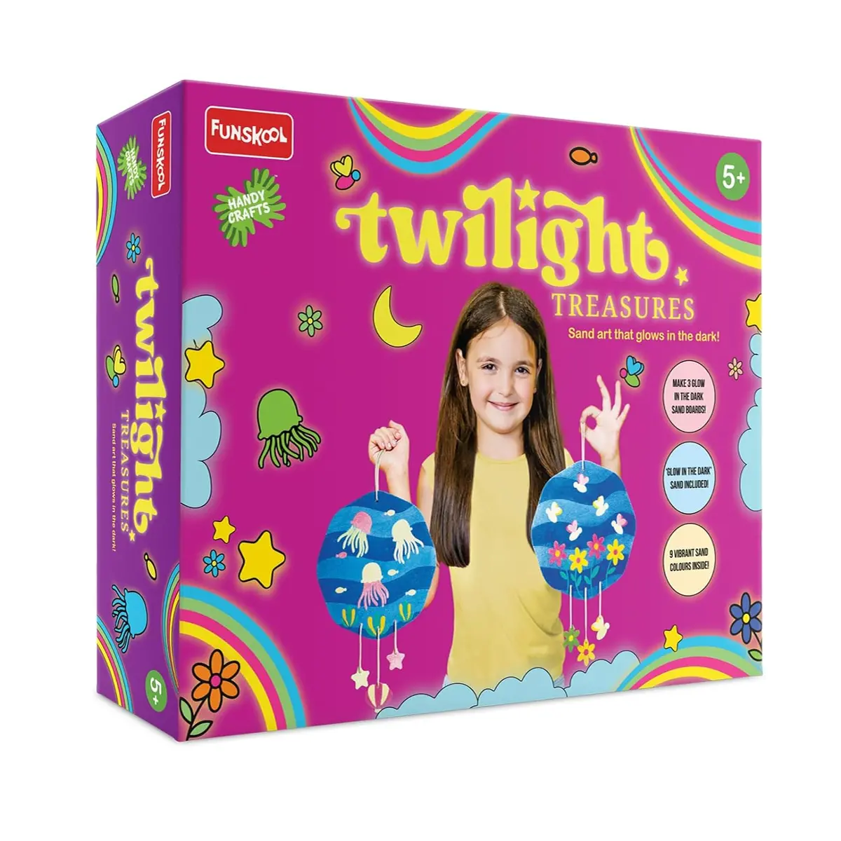 Funskool Handycrafts Twilight Treasures, Glow In The Dark Sand Art, Glow Sand Paintings, Arts And Craft Kit, Diy Kit For Kids, Ages 5 Years And Above 1