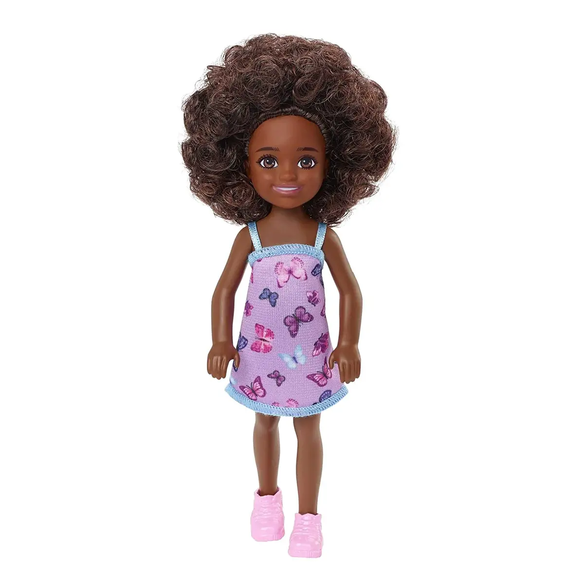 Barbie Chelsea 6 Inch Doll Curly Brunette Hair Wearing Butterfly-Print Dress And Pink Shoes For Kids Ages 3 Years Old & Up 1