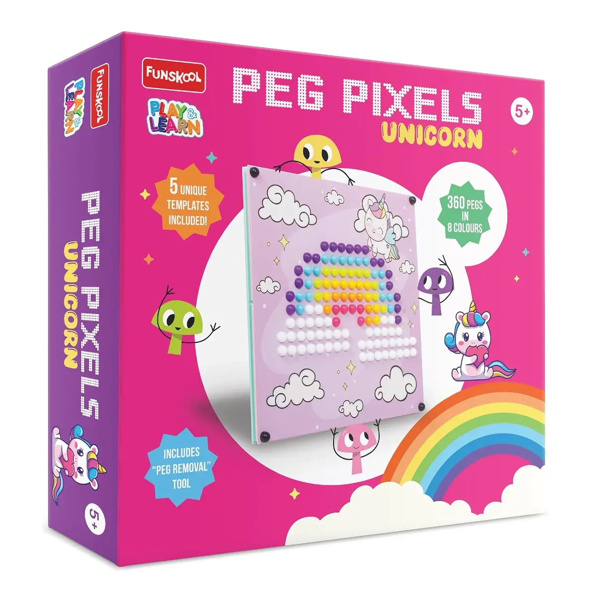 Funskool Peg Pixels-Unicorn,Educational,360 Pegs In 8 Colours,Puzzle With 5 Designs Diy,For 5 Year Old Kids And Above 1