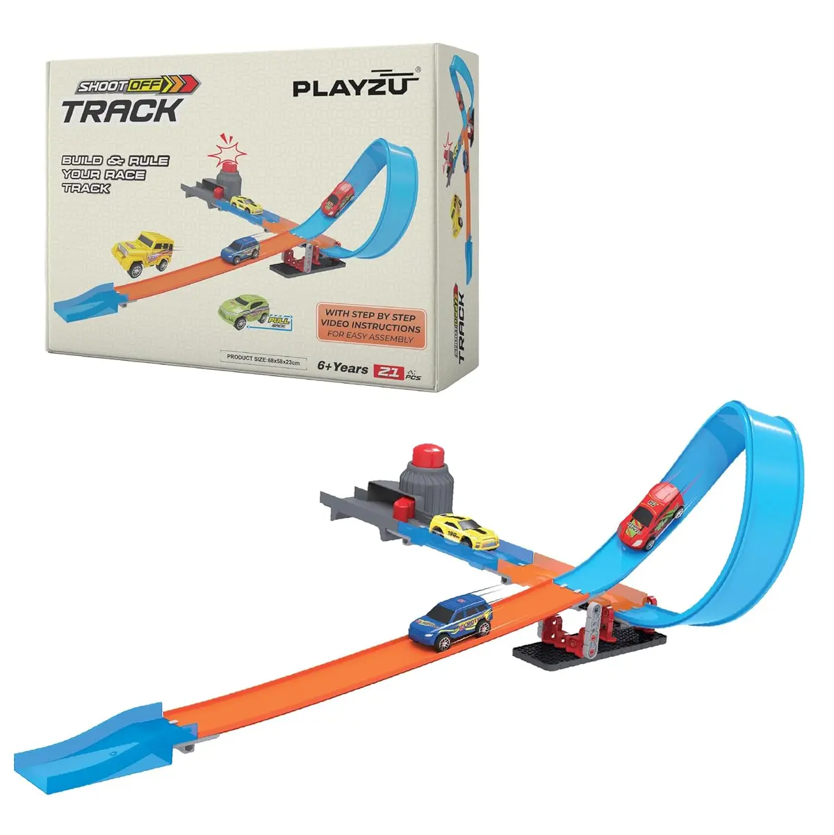 Playzu Shoot Off Launcher Track Set, 21 Pcs Single Twist Loop & 1 Car Track Play Set For Ages 6+ 1