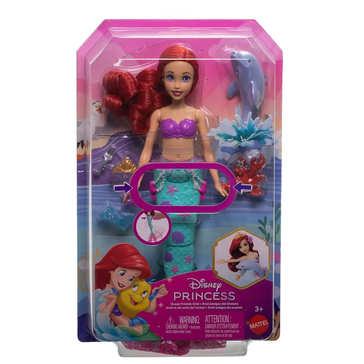 Disney Princess Ariel Swimming Mermaid Fashion Doll With Dolphin Water Squirter, Sebastian Figure & 4 Accessories For Kids Ages 3+ 1