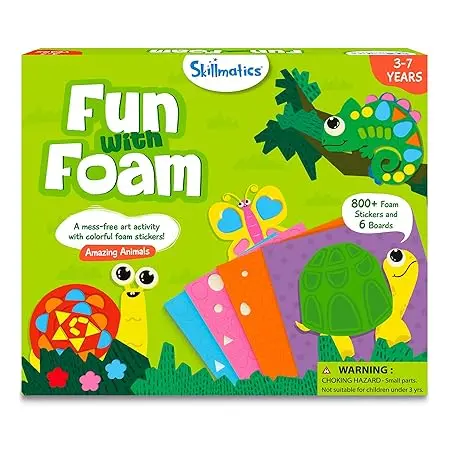 Skillmatics Art Activity - Fun With Foam Animals, No Mess Sticker Art For Kids, Craft Kits, Diy Activity, Gifts For Boys & Girls Ages 3, 4, 5, 6, 7, Travel Toys, 1