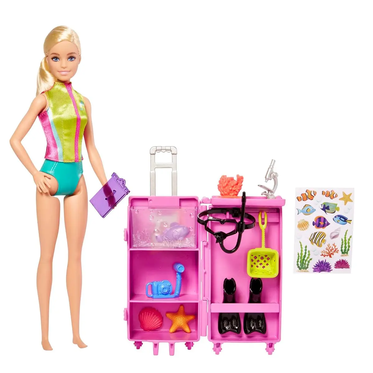 Barbie Blonde Hair Marine Biologist Doll & Mobile Lab Playset With 10+ Pieces Accessories, Case Opens For Storage & Travel For Kids Ages 3 And Up 1