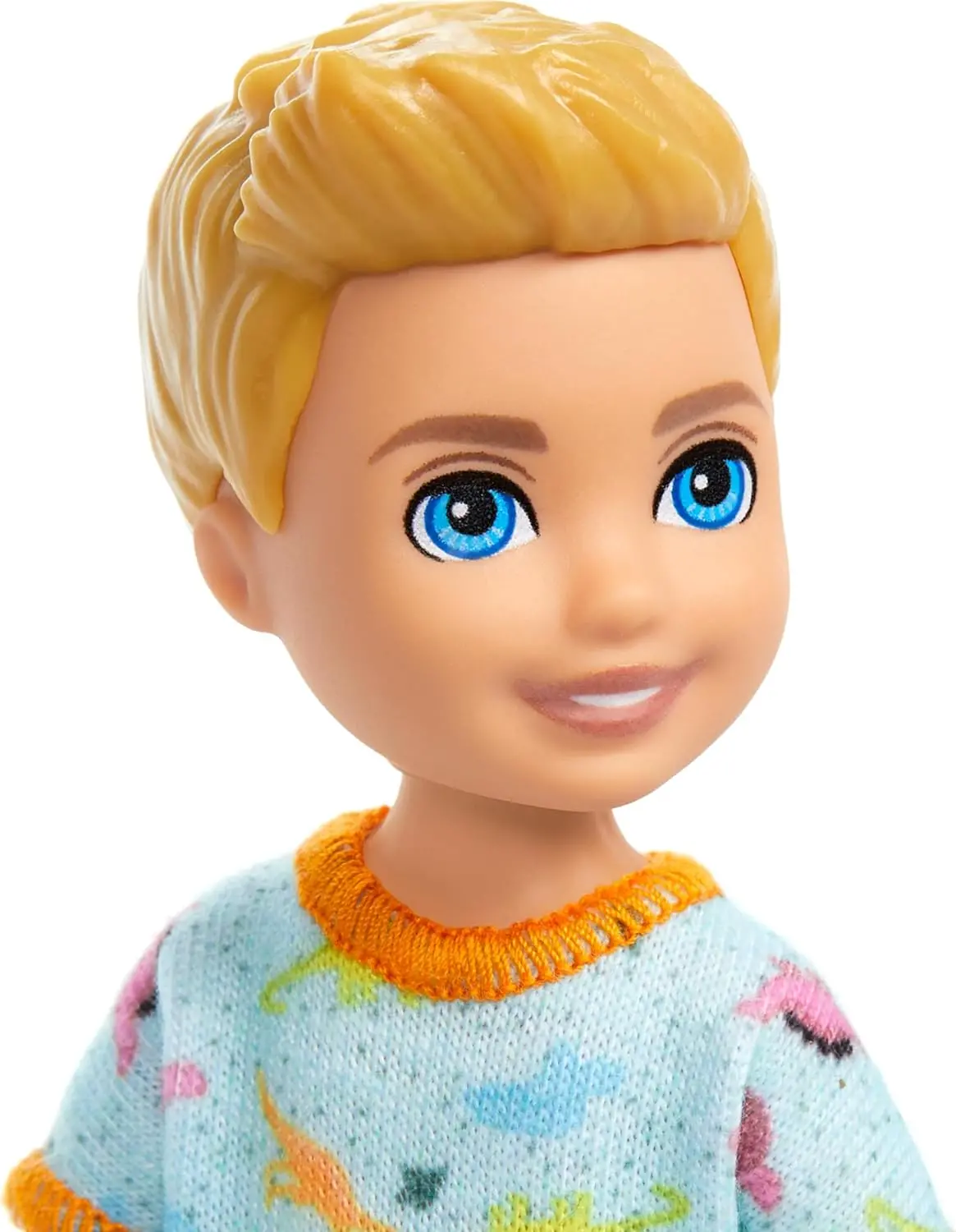 Barbie Chelsea Doll, Small Boy Doll Wearing Removable One-Piece With Dinosaur Print & White Shoes, Blond Hair & Blue Eyes 2