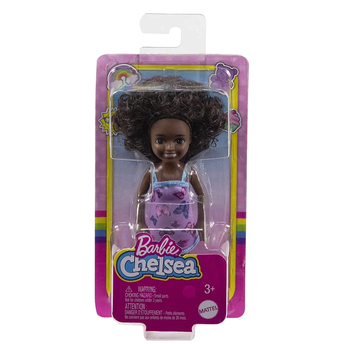 Barbie Chelsea 6 Inch Doll Curly Brunette Hair Wearing Butterfly-Print Dress And Pink Shoes For Kids Ages 3 Years Old & Up 2
