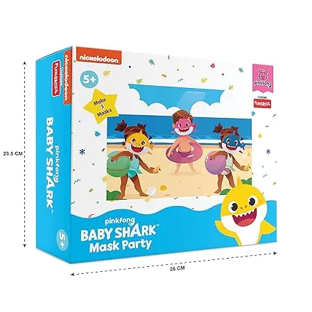 Funskool Handycrafts Baby Shark Mask Party, Create Baby Shark Mask, Baby Shark Birthday Themed Party, Make 3 Soft Masks For Boys & Girls, Art And Craft Kit, Ages 5 Years And Above, Multicolour 1