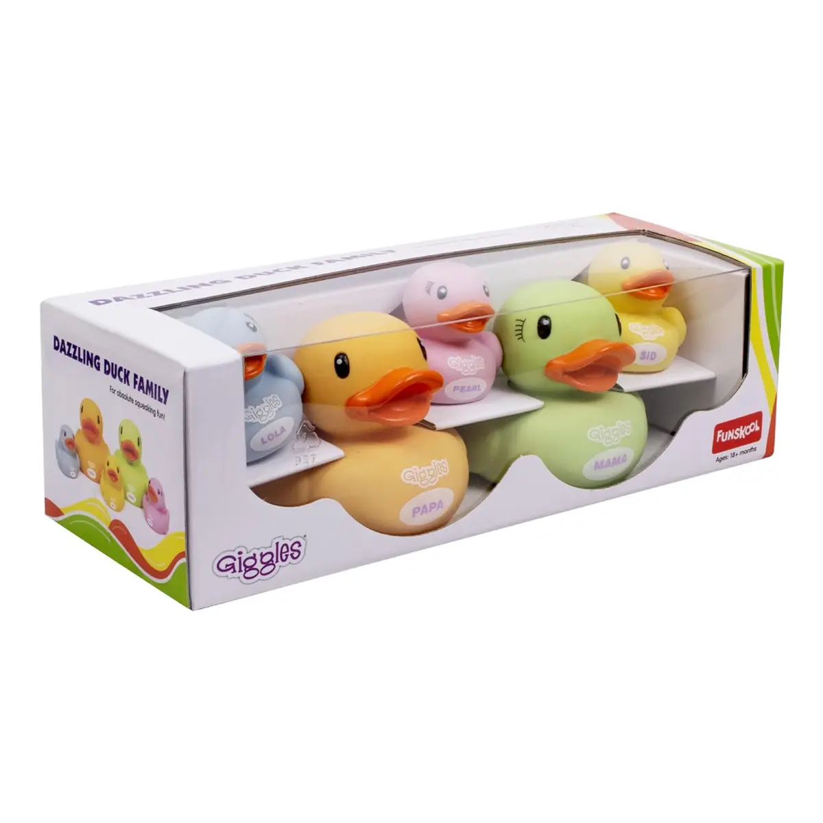 Funskool Giggles Dazzling Duck Family Squeakers , Multicolor Duck Squeakers Pack Of 5 For Infant & Toddlers 1