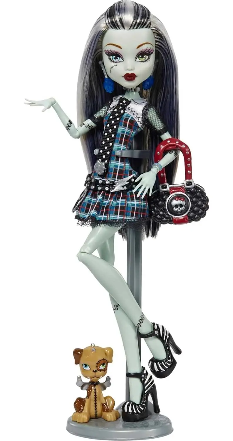 Monster High 10.5 Inch Frankie Stein Reproduction Doll Wearing Original Fashion & Shoes, With Pet, Doll Stand & Accessories Gift For Ages 6+ 1