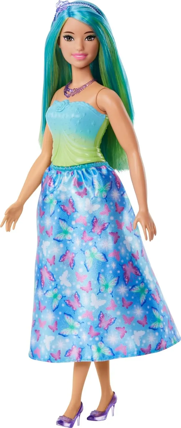 Barbie Royal Doll With Blue-Highlighted Hair, Butterfly-Print Skirt And Accessories 1