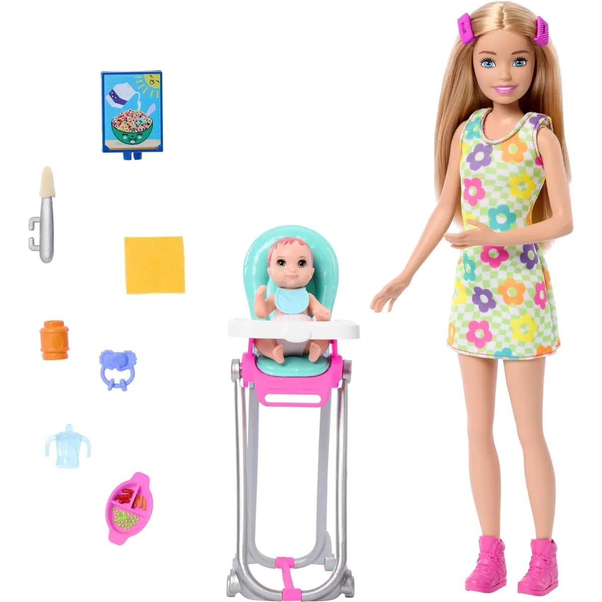 Barbie Skipper Babysitters Crib Playset With Brunette Friend Doll, Baby Doll With Babysitting Set Themed To Mealtime Accessories For Kids Ages 3 Years & Up 1