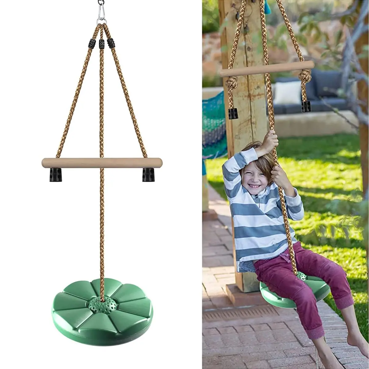 Reznor 7Ft Height Adjustable Gym Monkey Disc Bars Swing For Kids Tree Swing For Backyard, Green 1